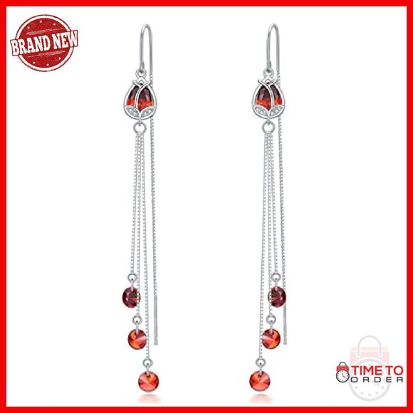 Sterling Silver Threader Drop Earrings with CZ Charms, 3.5\